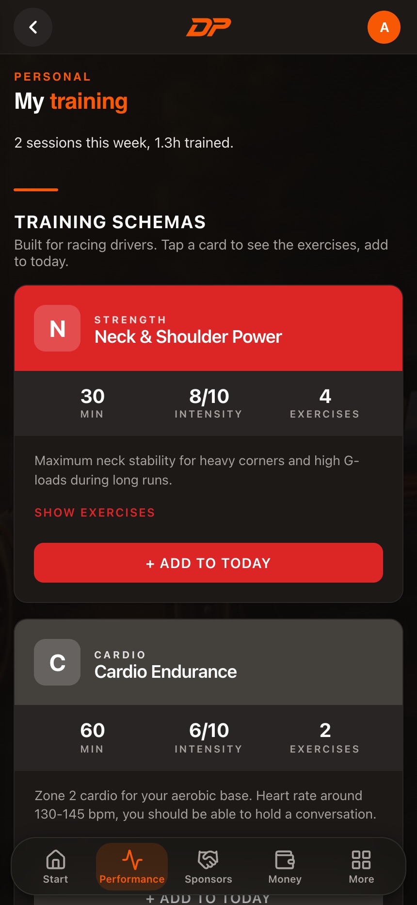 Training plans in the app
